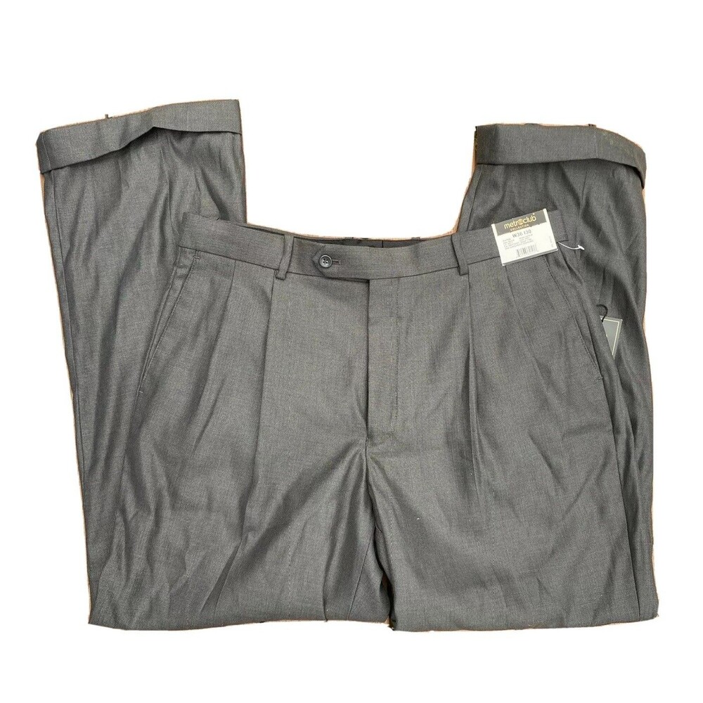 Metro Club Collection Grey Pleated Cuffed Dress Pants 36x30 Pockets Button NEW